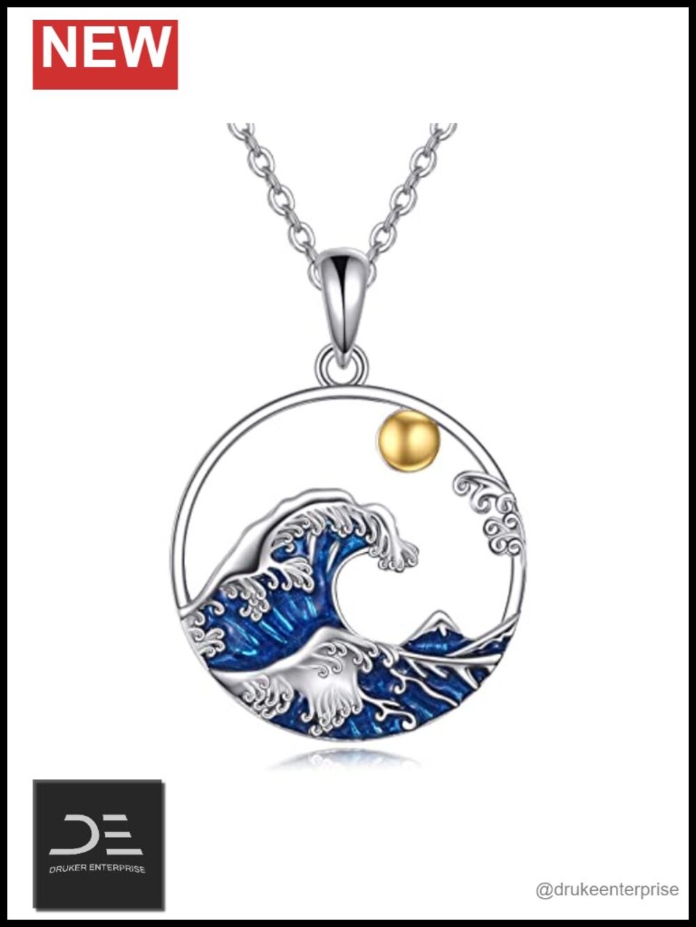 925 Sterling Silver Ocean Wave Necklace Pendant Beach Jewelry Women Gift